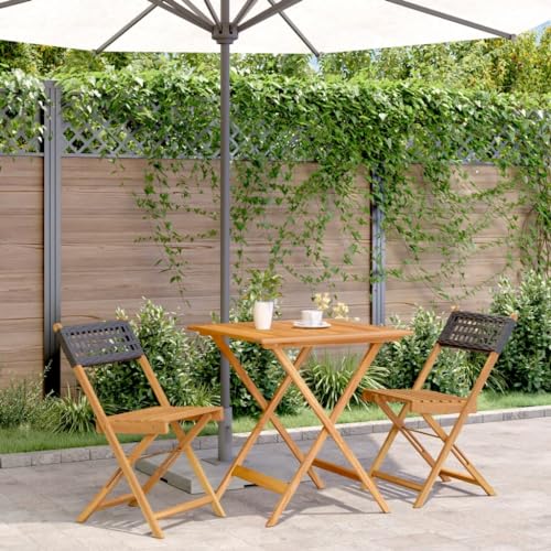 Woonisher 3-TLG. Bistro-Set Schwarz Poly Rattan und Massivholz Rattan gartenmöbel Set von Woonisher