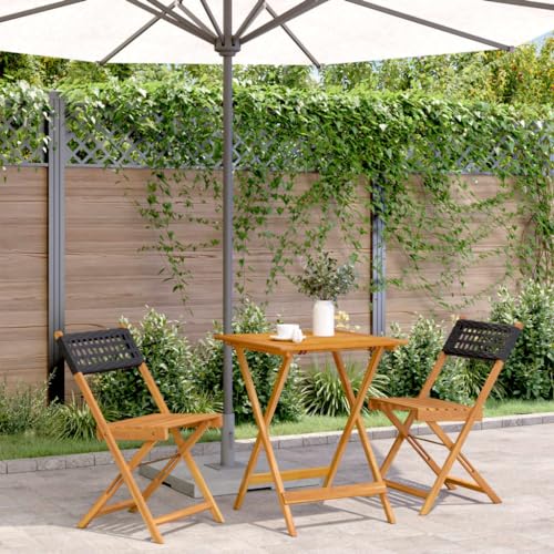 Woonisher 3-TLG. Bistro-Set Schwarz Poly Rattan und Massivholz Rattan gartenmöbel Set von Woonisher