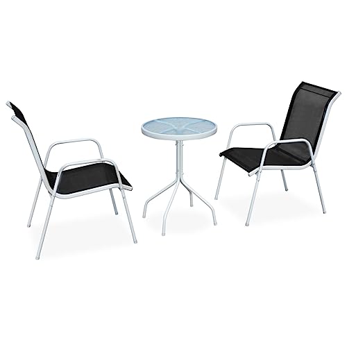 Woonisher 3-TLG. Bistro-Set Stahl Schwarz Rattan gartenmöbel Set von Woonisher