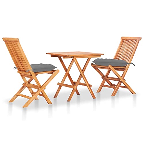 Woonisher 3-TLG. Bistro-Set mit Grauen Kissen Massivholz Teak Rattan gartenmöbel Set Woonisher 3-TLG. Bistro-Set mit Grauen Kissen Massivholz Teak Rattan gartenmöbel Set von Woonisher