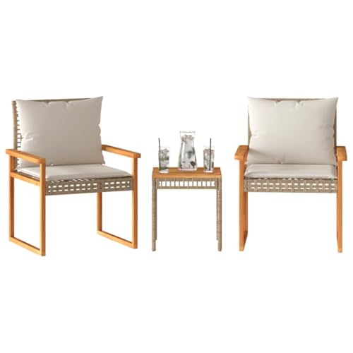 Woonisher 3-TLG. Bistro-Set mit Kissen Beige Poly Rattan Akazienholz Rattan gartenmöbel Set Woonisher 3-TLG. Bistro-Set mit Kissen Beige Poly Rattan Akazienholz Rattan gartenmöbel Set von Woonisher