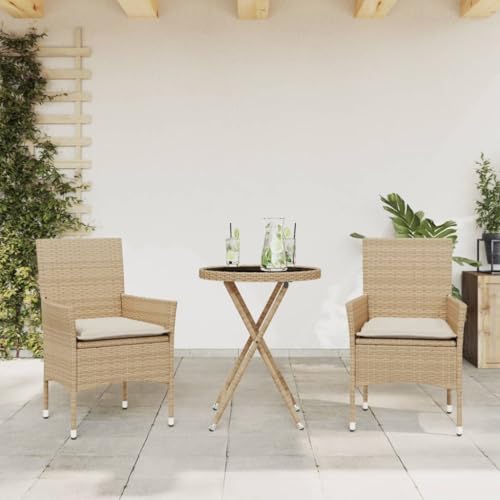 Woonisher 3-TLG. Bistro-Set mit Kissen Beige Poly Rattan und Glas Rattan gartenmöbel Set Woonisher 3-TLG. Bistro-Set mit Kissen Beige Poly Rattan und Glas Rattan gartenmöbel Set von Woonisher