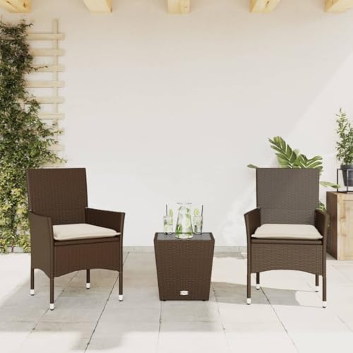 Woonisher 3-TLG. Bistro-Set mit Kissen Braun Poly Rattan und Glas Rattan gartenmöbel Set von Woonisher