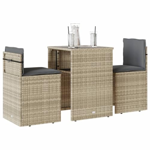 Woonisher 3-TLG. Bistro-Set mit Kissen Hellgrau Poly Rattan Rattan gartenmöbel Set Woonisher 3-TLG. Bistro-Set mit Kissen Hellgrau Poly Rattan Rattan gartenmöbel Set von Woonisher