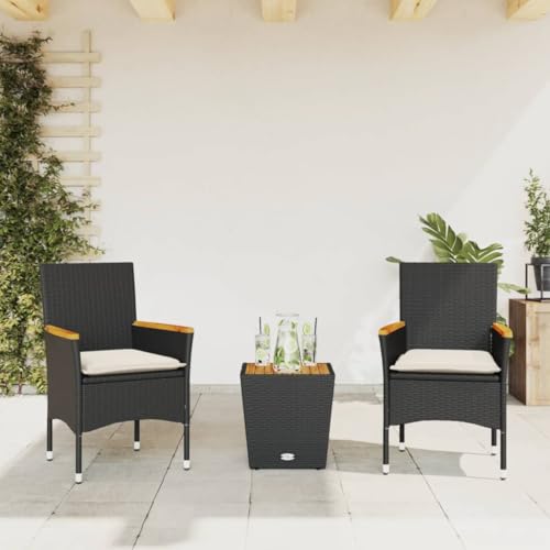 Woonisher 3-TLG. Bistro-Set mit Kissen Schwarz Poly Rattan und Glas Rattan gartenmöbel Set Woonisher 3-TLG. Bistro-Set mit Kissen Schwarz Poly Rattan und Glas Rattan gartenmöbel Set von Woonisher