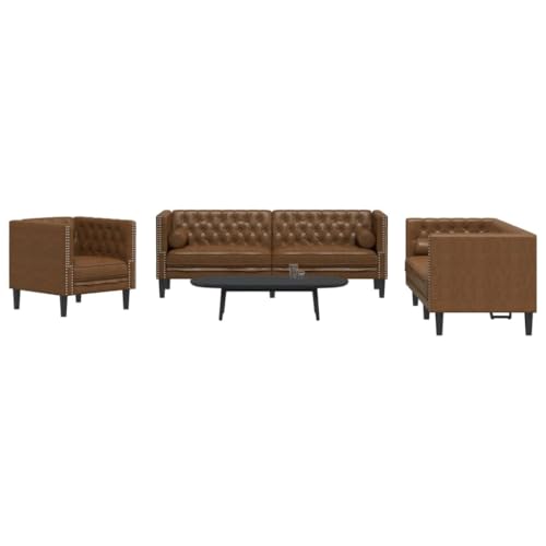 Woonisher 3-TLG. Chesterfield-Sofa-Set Braun Kunstleder Wildleder-Optik von Woonisher