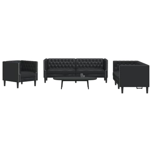 Woonisher 3-TLG. Chesterfield-Sofa-Set Schwarz Kunstleder von Woonisher