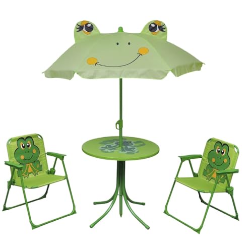 Woonisher 3-TLG. Garten-Bistro-Set für Kinder mit Sonnenschirm Grün Rattan gartenmöbel Set von Woonisher