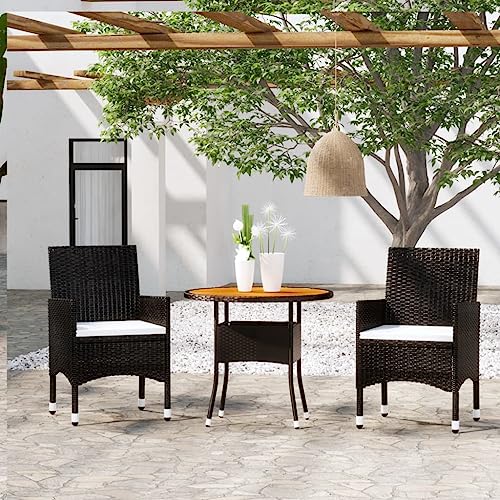 Woonisher 3-TLG. Garten-Essgruppe Poly Rattan Schwarz Rattan gartenmöbel Set von Woonisher