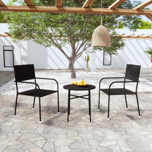 Woonisher 3-TLG. Garten-Essgruppe Poly Rattan Schwarz Rattan gartenmöbel Set von Woonisher