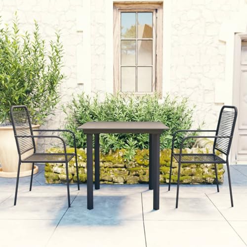Woonisher 3-TLG. Garten-Essgruppe Schwarz Glas und Stahl Rattan gartenmöbel Set von Woonisher