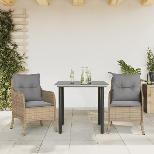 Woonisher 3-TLG. Garten-Essgruppe mit Kissen Beige Poly Rattan Rattan gartenmöbel Set von Woonisher