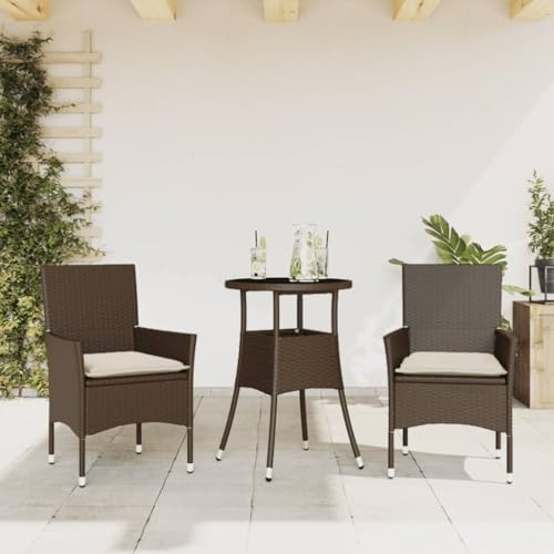 Woonisher 3-TLG. Garten-Essgruppe mit Kissen Braun Poly Rattan Glas Rattan gartenmöbel Set von Woonisher