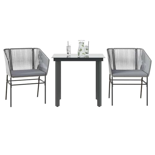 Woonisher 3-TLG. Garten-Essgruppe mit Kissen Grau Poly Rattan Glas Rattan gartenmöbel Set Woonisher 3-TLG. Garten-Essgruppe mit Kissen Grau Poly Rattan Glas Rattan gartenmöbel Set von Woonisher