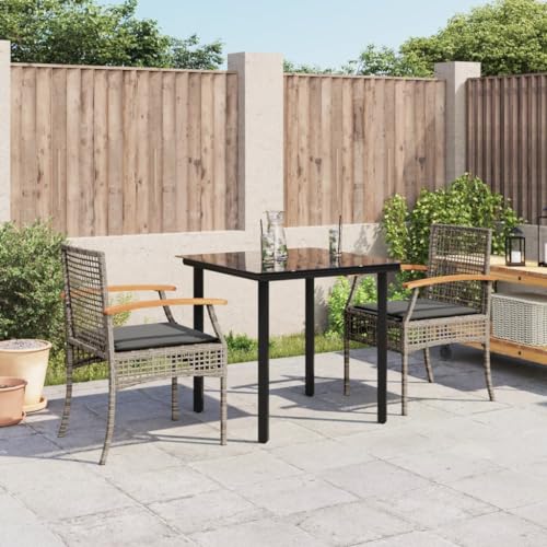 Woonisher 3-TLG. Garten-Essgruppe mit Kissen Grau Poly Rattan Rattan gartenmöbel Set Woonisher 3-TLG. Garten-Essgruppe mit Kissen Grau Poly Rattan Rattan gartenmöbel Set von Woonisher