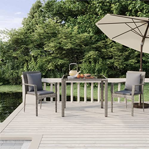 Woonisher 3-TLG. Garten-Essgruppe mit Kissen Grau Poly Rattan Rattan gartenmöbel Set von Woonisher