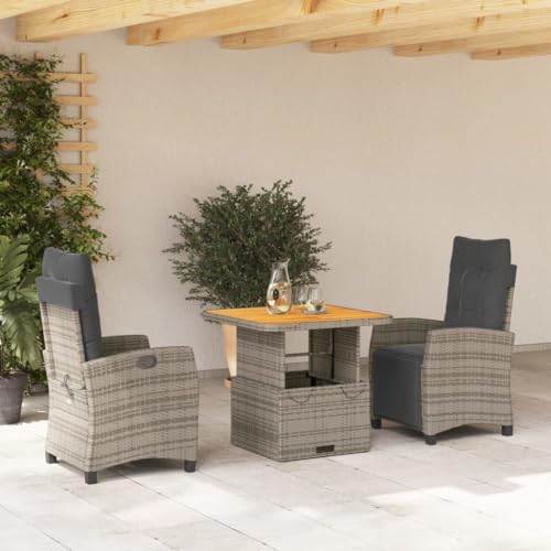 Woonisher 3-TLG. Garten-Essgruppe mit Kissen Grau Poly Rattan Rattan gartenmöbel Set von Woonisher