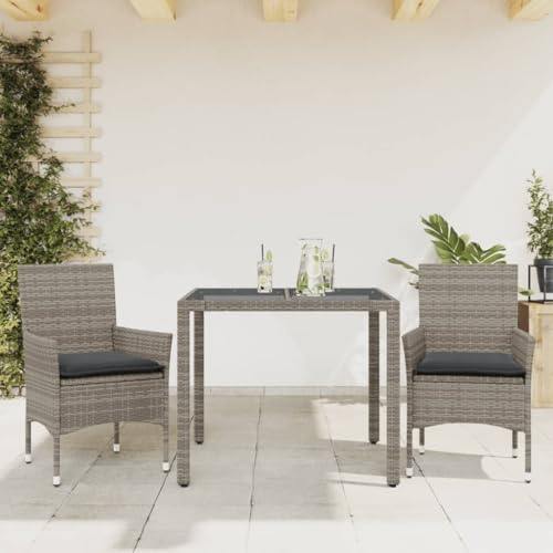 Woonisher 3-TLG. Garten-Essgruppe mit Kissen Grau Poly Rattan und Glas Rattan gartenmöbel Set Woonisher 3-TLG. Garten-Essgruppe mit Kissen Grau Poly Rattan und Glas Rattan gartenmöbel Set von Woonisher