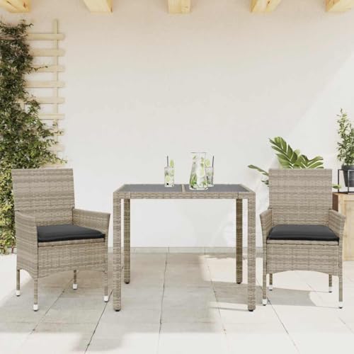 Woonisher 3-TLG. Garten-Essgruppe mit Kissen Hellgrau Poly Rattan Glas Rattan gartenmöbel Set Woonisher 3-TLG. Garten-Essgruppe mit Kissen Hellgrau Poly Rattan Glas Rattan gartenmöbel Set von Woonisher