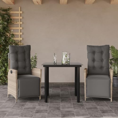 Woonisher 3-TLG. Garten-Essgruppe mit Kissen Hellgrau Poly Rattan Rattan gartenmöbel Set von Woonisher