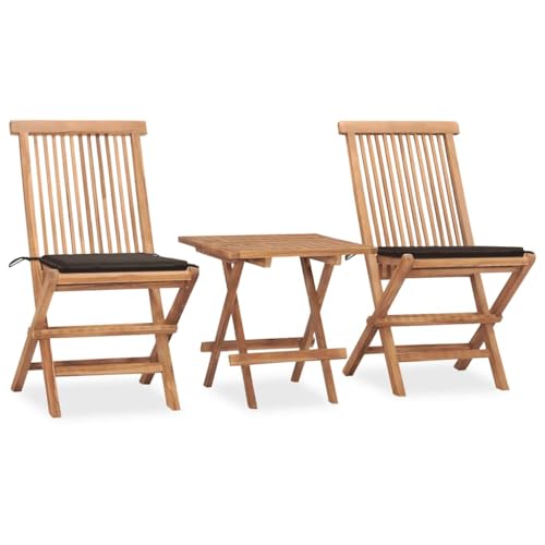 Woonisher 3-TLG. Garten-Essgruppe mit Kissen Klappbar Massivholz Teak Rattan gartenmöbel Set von Woonisher