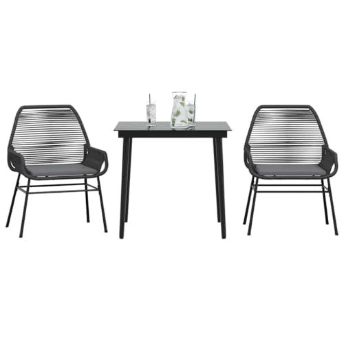 Woonisher 3-TLG. Garten-Essgruppe mit Kissen Schwarz Poly Rattan Glas Rattan gartenmöbel Set Woonisher 3-TLG. Garten-Essgruppe mit Kissen Schwarz Poly Rattan Glas Rattan gartenmöbel Set von Woonisher