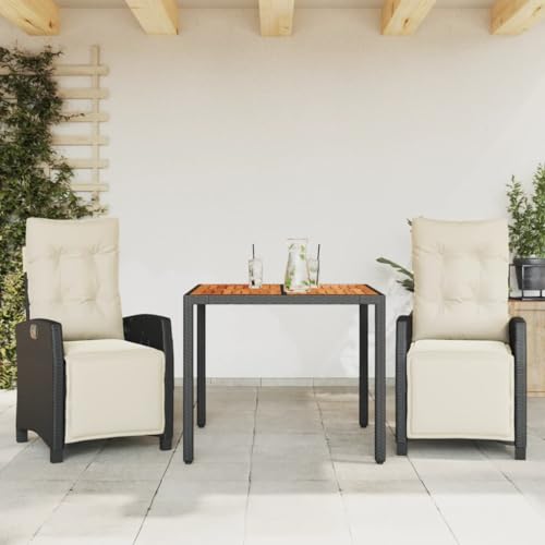 Woonisher 3-TLG. Garten-Essgruppe mit Kissen Schwarz Poly Rattan Rattan gartenmöbel Set von Woonisher
