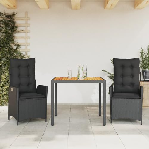 Woonisher 3-TLG. Garten-Essgruppe mit Kissen Schwarz Poly Rattan Rattan gartenmöbel Set von Woonisher