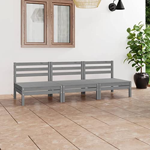 Woonisher 3-TLG. Garten-Lounge-Set Grau Kiefer Massivholz Rattan gartenmöbel Set von Woonisher