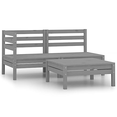 Woonisher 3-TLG. Garten-Lounge-Set Massivholz Kiefer Grau Rattan gartenmöbel Set von Woonisher