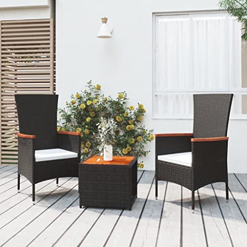 Woonisher 3-TLG. Garten-Lounge-Set Schwarz Poly Rattan Massivholz Akazie Rattan gartenmöbel Set von Woonisher