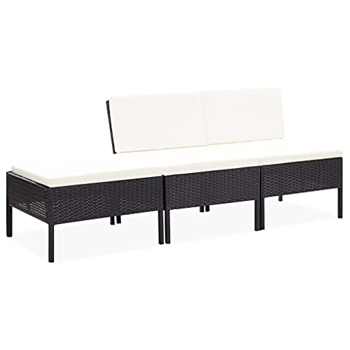 Woonisher 3-TLG. Garten-Lounge-Set mit Auflagen Poly Rattan Schwarz Rattan gartenmöbel Set von Woonisher