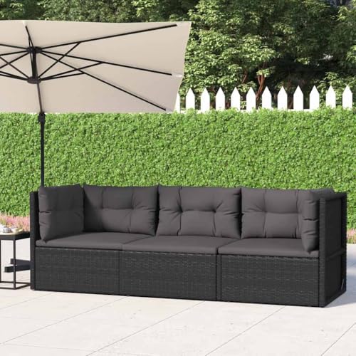 Woonisher 3-TLG. Garten-Lounge-Set mit Kissen Schwarz Poly Rattan Rattan gartenmöbel Set von Woonisher