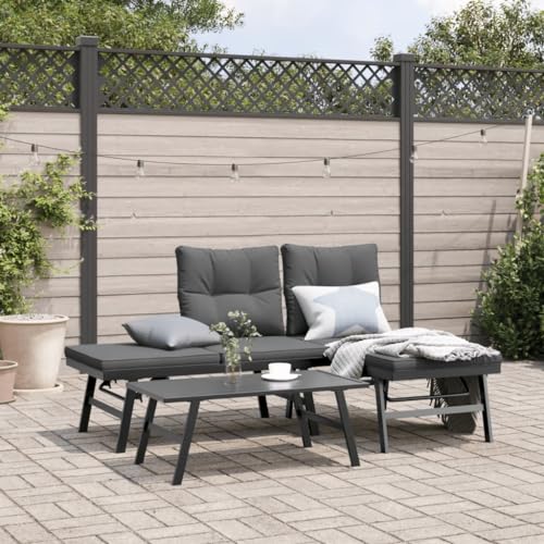 Woonisher 3-TLG. Garten-Sitzgruppe mit Kissen Schwarz Stahl Rattan gartenmöbel Set Woonisher 3-TLG. Garten-Sitzgruppe mit Kissen Schwarz Stahl Rattan gartenmöbel Set von Woonisher