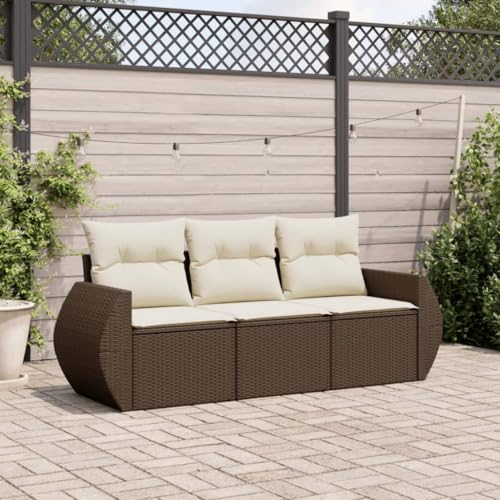 Woonisher 3-TLG. Garten-Sofagarnitur mit Kissen Braun Poly Rattan Rattan gartenmöbel Set von Woonisher