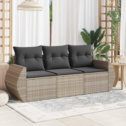 Woonisher 3-TLG. Garten-Sofagarnitur mit Kissen Hellgrau Poly Rattan Rattan gartenmöbel Set von Woonisher