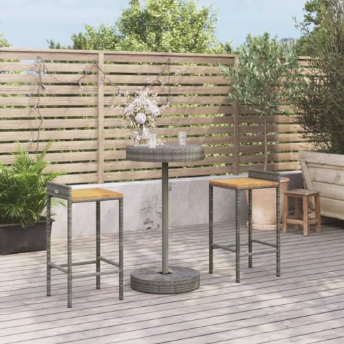 Woonisher 3-TLG. Gartenbar-Set Grau Poly Rattan & Massivholz Akazie Rattan gartenmöbel Set von Woonisher