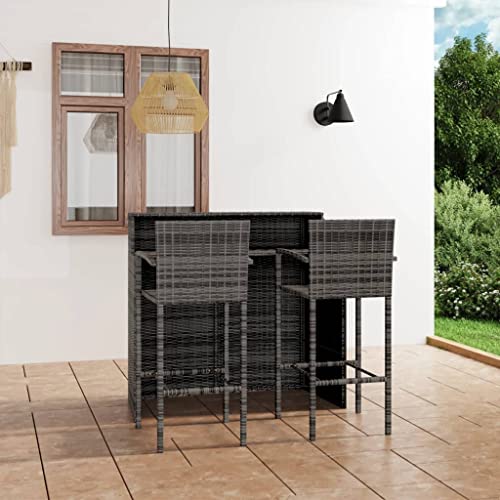 Woonisher 3-TLG. Gartenbar-Set Grau Rattan gartenmöbel Set von Woonisher