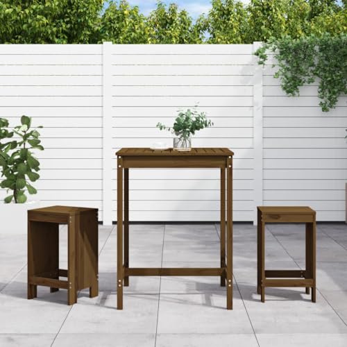Woonisher 3-TLG. Gartenbar-Set Honigbraun Massivholz Kiefer Rattan gartenmöbel Set von Woonisher