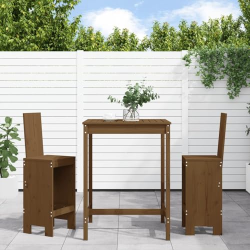 Woonisher 3-TLG. Gartenbar-Set Honigbraun Massivholz Kiefer Rattan gartenmöbel Set von Woonisher