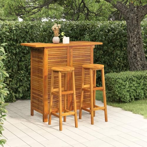 Woonisher 3-TLG. Gartenbar-Set Massivholz Akazie Rattan gartenmöbel Set von Woonisher