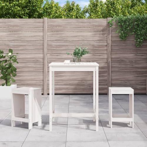 Woonisher 3-TLG. Gartenbar-Set Weiß Massivholz Kiefer Rattan gartenmöbel Set von Woonisher