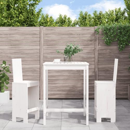 Woonisher 3-TLG. Gartenbar-Set Weiß Massivholz Kiefer Rattan gartenmöbel Set von Woonisher