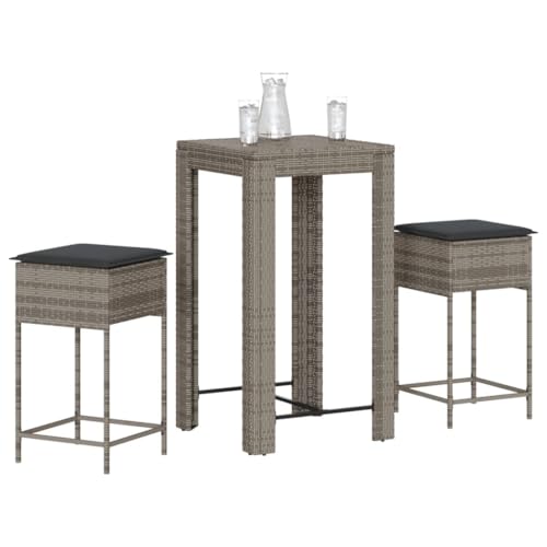 Woonisher 3-TLG. Gartenbar-Set mit Kissen Grau Poly Rattan Rattan gartenmöbel Set von Woonisher