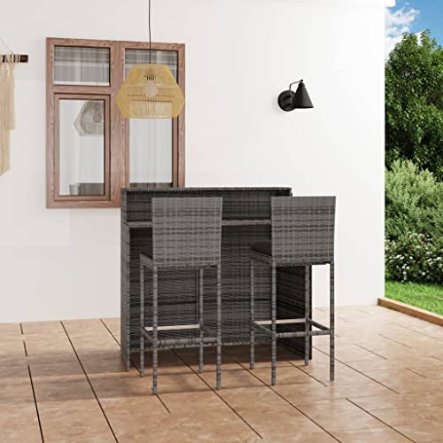 Woonisher 3-TLG. Gartenbar-Set mit Kissen Grau Rattan gartenmöbel Set von Woonisher
