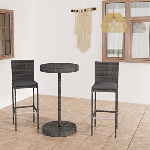 Woonisher 3-TLG. Gartenbar-Set mit Kissen Poly Rattan Grau Rattan gartenmöbel Set von Woonisher