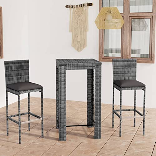Woonisher 3-TLG. Gartenbar-Set mit Kissen Poly Rattan Grau Rattan gartenmöbel Set von Woonisher