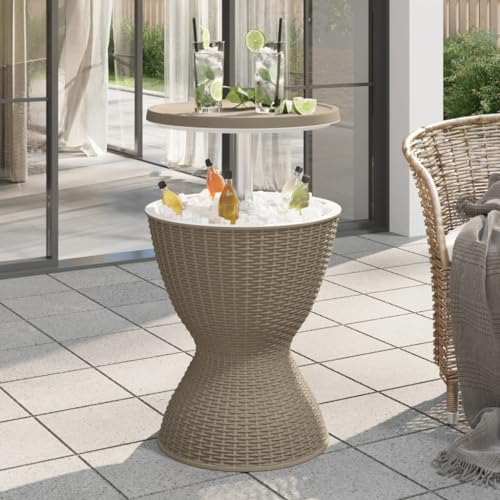 Woonisher 3-in-1 Tisch mit Eiskühler Hellbraun Polypropylen Kunststoff gartentisch wetterfest von Woonisher