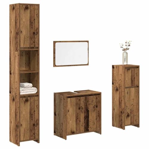 Woonisher 4-TLG. Badmöbel-Set Altholz-Optik Holzwerkstoff badmöbel Set mit spiegelschrank von Woonisher