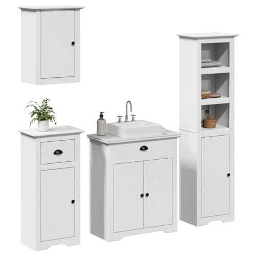 Woonisher 4-TLG. Badmöbel-Set Weiß Massivholz Kiefer badmöbel Set mit spiegelschrank von Woonisher